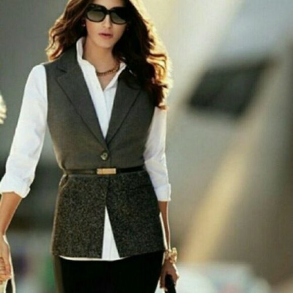 CAbi Womens Sz S #518 Over the Moon Gray Heather Colorblock 1-Button Vest Blazer - Picture 8 of 8